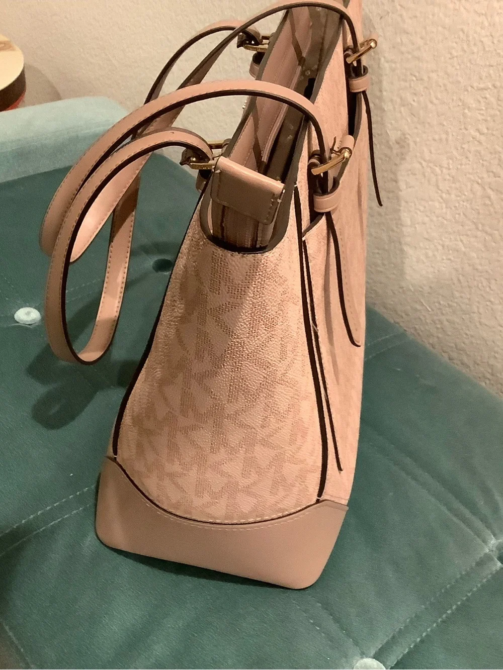 Michael Kors Blush Logo-Print Large Tote with Gold Hardware